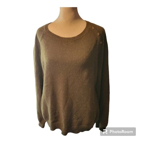 Talbots Green Sweater with Shoulder Buttons as Embellishment Women's Size Large - Picture 1 of 5